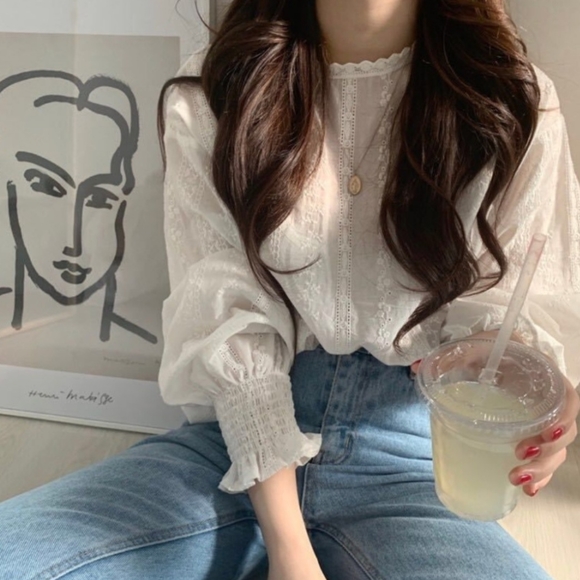 Tops - White Embroidered Lace Blouse